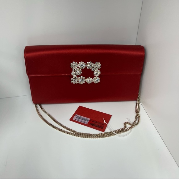 Roger Vivier Envelope Flap Flower Buckle Purse in Red - Picture 1 of 9